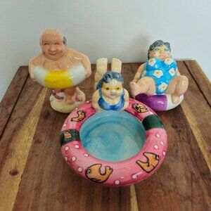 Dip And Salsa Bowl Salt & Pepper Shaker Swimming Pool Party Floaty Ceramic Retro